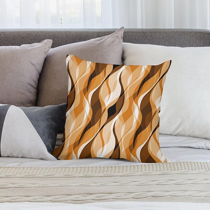 Orange Throw Pillow Covers Modern Abstract Burnt Orange Striped Decorations for Bedroom Living Room Farmhouse Sofa Pillows Bed Couch 12x12 Inch