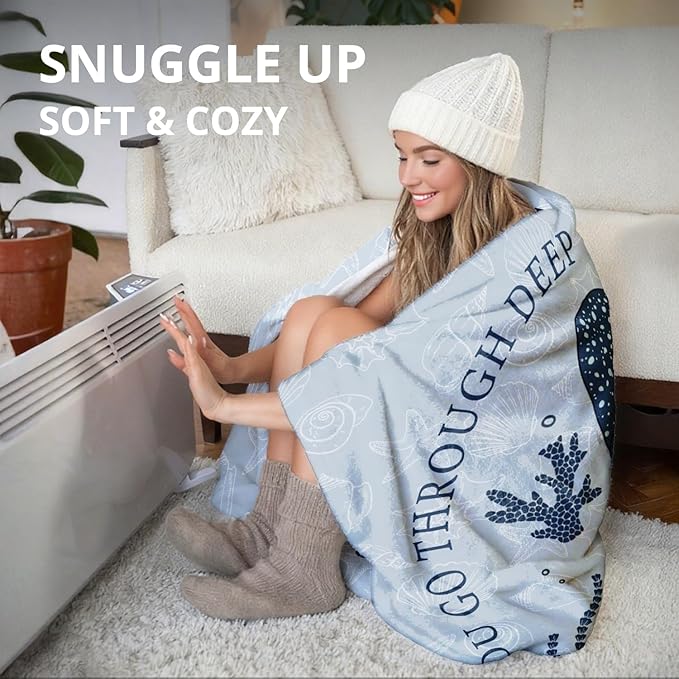 Christian Whale Blanket, Ocean Coastal Beach Bible Verse Throw Blankets for Home Bedroom Living Room Couch Bed Decor, Blue Religious Scripture Blanket, Christian Gifts for Women Men, 50x60 Inch