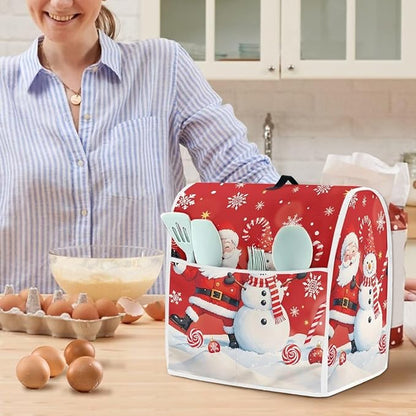 Santa Claus Mixer Cover for Kitchen Aid 6-8 Quart Stand Mixers, Universal Kitchen Appliance Dust Cover Washable Dustproof Cloth Cover with Pocket for Kitchenware Gift for Christmas
