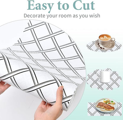 Drawer and Shelf Liner for Kitchen Cabinet: 17 in X 30 Ft Non Slip Waterproof Shelf Paper Non Adhesive Refrigerator Liners Black and White Squares Easy Liners for Bathroom