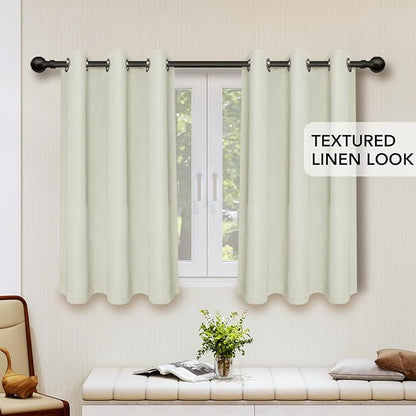 Easy-Going Linen Look Blackout Curtain Grommet Window Curtain Drapes for Bedroom, Living Room Thermal Insulated Room Darkening (2 Panels, 38x45 Inch, Beige)