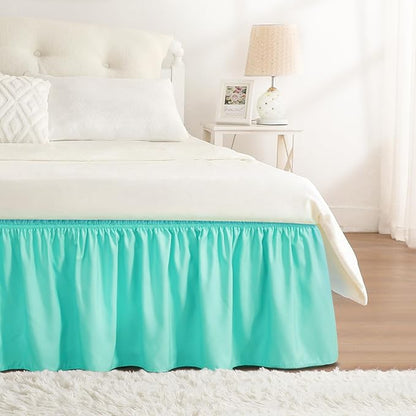 RIMELA Spa Blue Bed Skirt King Size 15 Inch Drop, Elastic Bed Skirting for Bed Base and Frame, Bedding Dust Ruffle Easy to Install, Lightweight Wrap Around Adjustable Bedskirt