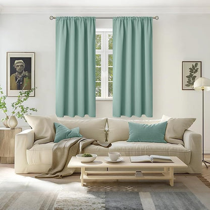BGment Sage Green Blackout Curtains for Bedroom 63 Inches Length - Rod Pocket Thermal Insulated Room Darkening Drapes for Living Room Office Privacy Spring Decor, 42 x 63 Inch, 2 Panels