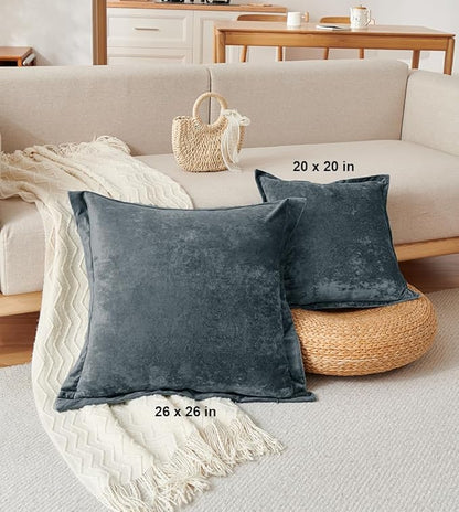 Luxurious Velvet Throw Pillow Covers 20x20 Set of 2 Decorative Pillow Covers Solid Square Cushion Case for Sofa Couch Bedroom Farmhouse, Blue Gray