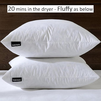 14x14 Decorative Throw Pillow Inserts-Down Feather Pillow Inserts-Square-Cotton Fabric-Set of 2-White.