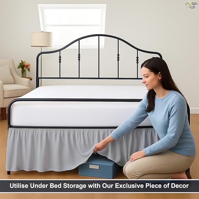 Cottington Lane Ruffled Bed Skirt Twin Size with Split Corner, Brushed Microfiber Hotel Quality Silver Grey Dust Ruffle, 15 Inch Drop Gathered Bedskirt, Soft and Stylish, Shrinkage and Fade Resistant