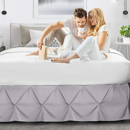 Nestl Grey Lavender Bed Skirt Queen Size, Pinch Pleat Queen Bed Skirt, 14" Inch Drop Queen Bedskirt, Hotel Quality Grey Lavender Bed Skirts, Premium Microfiber Grey Lavender Queen Bed Skirt