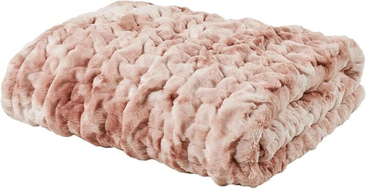 Madison Park Faux Fur Throw, Luxurious Ruched Texture, Fuzzy Warm, Plush Mink-Like Reverse, All Season, Lightweight & Cozy Blanket-Throw for Sofa, Couch, Living Room & Office 50" x 60" Pink Tie Dye
