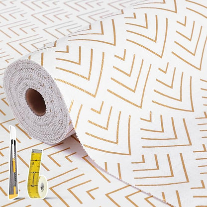 Shelf Liner for Kitchen Cabinets Non Adhesive Drawer Liner Non-Slip Thickened Shelf Liner Paper Strong Easy to Clean for Tool Box Refrigerator with Knife and Tape Measure, Gold Arrow,23.6 x 354.3 in