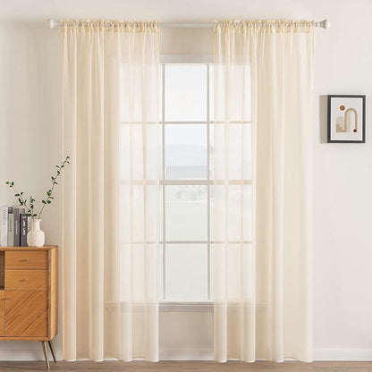MIULEE 2 Panels Solid Color Sheer Window Curtains Elegant Window Voile Panels/Drapes/Treatment for Bedroom Living Room (54 X 84 Inches Cream Beige)