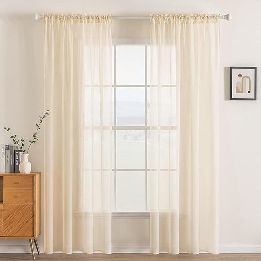 MIULEE Cream Beige Window Sheer Curtains for Bedroom Living Room Solid Elegant Net Drapes 2 Panels Width 38 x Length 72 Inches
