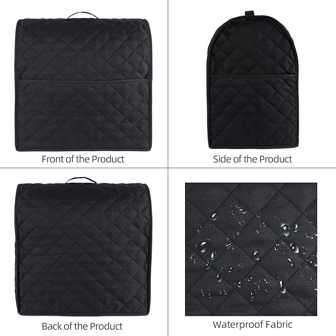 Stand Mixer Cover compatible with Kitchenaid Mixer, Fits All Tilt Head & Bowl Lift Models with 3 Organizer Bag for Accessories. (Black, For Tilt Head 4.5-5 Quart)