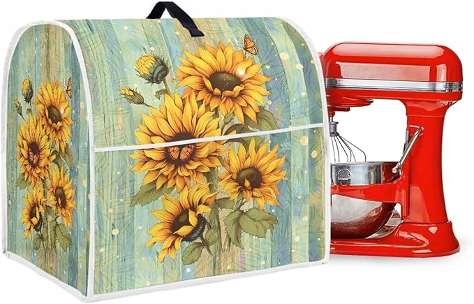 Sunflower Stand Mixer Cover Green Wood Grain Mixer Cover Dust Cover Compatible with 4.5-5 Quart Kitchen Mixer Anti-Stain Anti-Static Appliance Cover with Top Handl and Pockets
