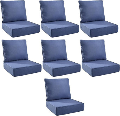 Outdoor Cushion Set for Furniture Patio Furniture, UV Resistant, Water Resistant - 6 Inch Thick Foam Garden Cushions – 22x24 Inch Patio Seat Covers for Chair/Sofa/Couch | Blue | 7-Pack |
