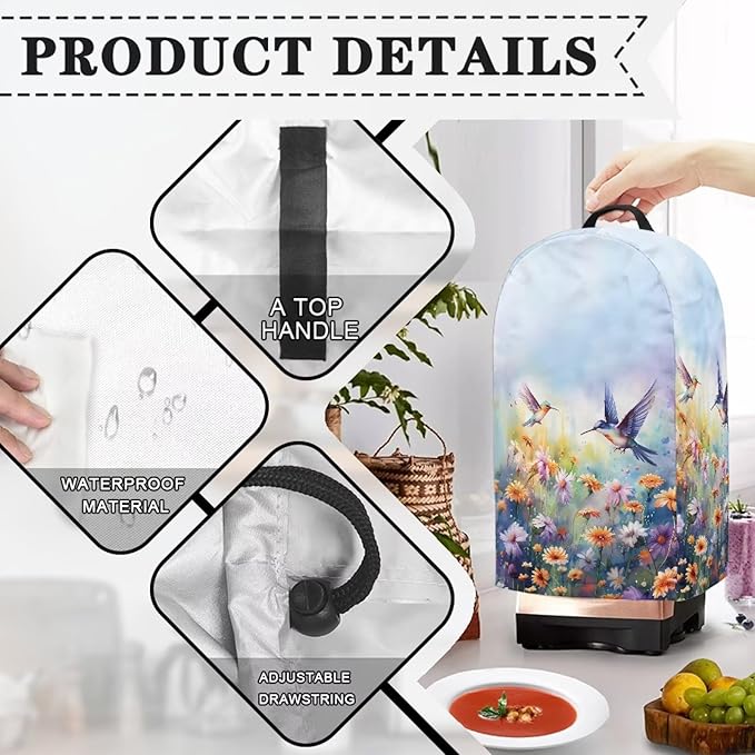 Hummingbird Daisy Purple Blender Cover Kitchen Appliance Anti Fingerprint Dust Proof Stain Resistant Coffee Maker Food Processor Stand Mixer Cover for Home Kitchen Decor