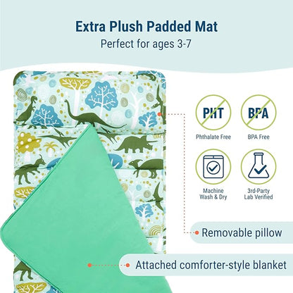 Wildkin Kids Original Nap Mat – Cozy Kids Sleep Mat with Pillow, Ideal for School & Travel - Dinomite Dinosaurs