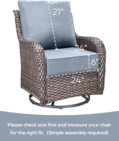 Luxury 24x24x6 Inch Outdoor Cushions for 5 Peice Patio Furniture Set - Set of 5 Water-Resistant Pillow for Dining Rocking Swivel Chairs Loveseat Couch Sectional Sofa - Baby Blue