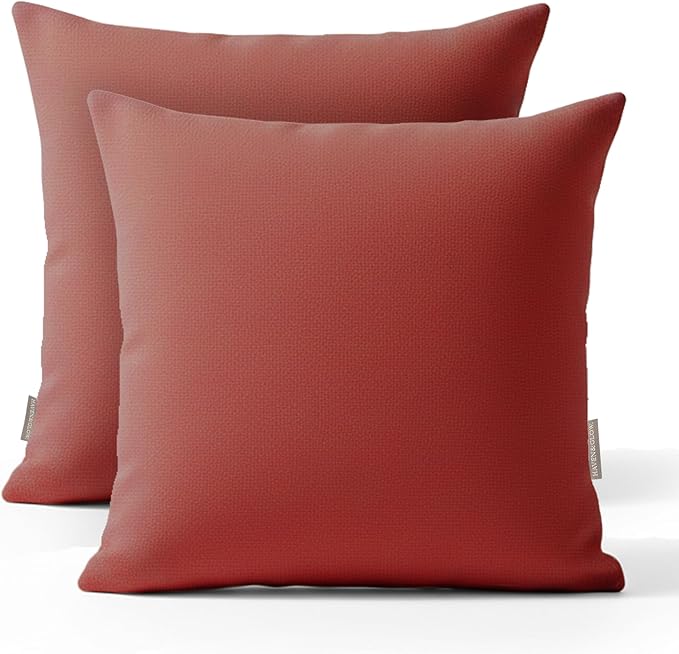 Haven & Glow Decorative Throw Pillow Cover – Square Cushion Case with Zipper | Modern Sofa, Couch & Bed Accent Pillow Covers for Living Room, Bedroom & Home Decor | 18 x 18 Inch – Rust – Pack of 2