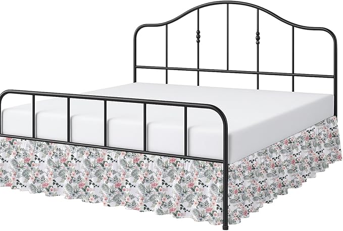 Cottington Lane Ruffled Bed Skirt Full Size with Split Corner, Brushed Microfiber Hotel Quality Dust Ruffle, 18 Inch Drop Gathered Bedskirt, Soft, Stylish, Shrink & Fade Resistant, Petal Dream