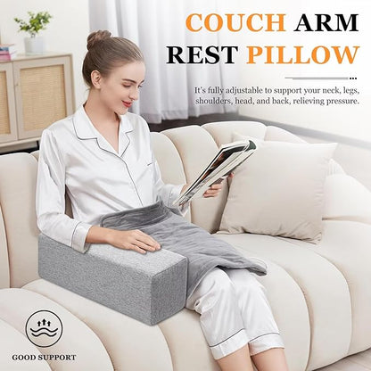 Couch Arm Rest Pillow, Linen Armrest Cushion, High Density Foam Armrest Cushion, Removable & Washable Rectangular Headboard Elbow Support for Armchair Sofa Bed,Light Gray-2pcs,7.9x7.9x19.7