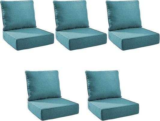 Outdoor Cushion Set for Furniture Patio Furniture, UV Resistant, Water Resistant - 6 Inch Thick Foam Garden Cushions– 24x24 Inch Patio Seat Covers for Chair/Sofa/Couch | Peacock Green | 5-Pack |