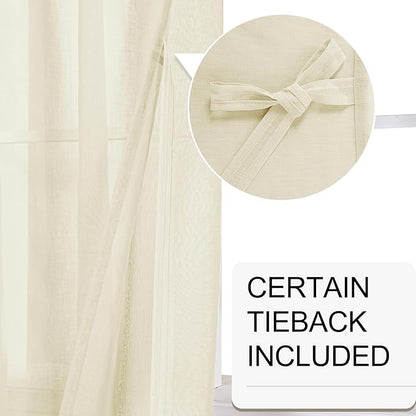 XWZO Beige Sheer Curtains 84 Inches Long 2 Panels Set for Bedroom, Light Filtering, Airy & Breathable Voile Grommet Window Curtains for Living Room with Tiebacks, Kids' Room, 60 x 84 Inches Length