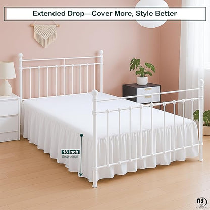 Ruffled Bed Skirt with Split Corners - White, Queen, 18 Inch Drop Bedskirt Expertise Tailored fit Wrinkle Free Dust Ruffled Bed Skirt (Available in All Bed Sizes and 10 Colors)