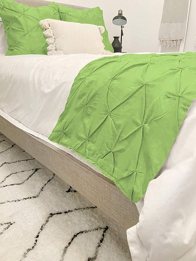Bed Runner Set - 100% Pure Cotton 800 Thread Count - Luxury 1 Pinch Pleated Bed Runner and 2 Pillow Cover - 3 Piece Pinch Pleated Bed Runner Set California King, Sage