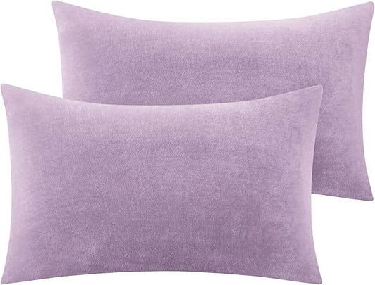 BEDELITE Flannel King Size Pillow Cases Set of 2, Super Soft Fleece Pillowcases with Zipper for Bedroom, Sofa, Couch,Luxury Cozy Fuzzy Velvet Pillow Shams for All Seasons(20x36 Inches,Lavender)