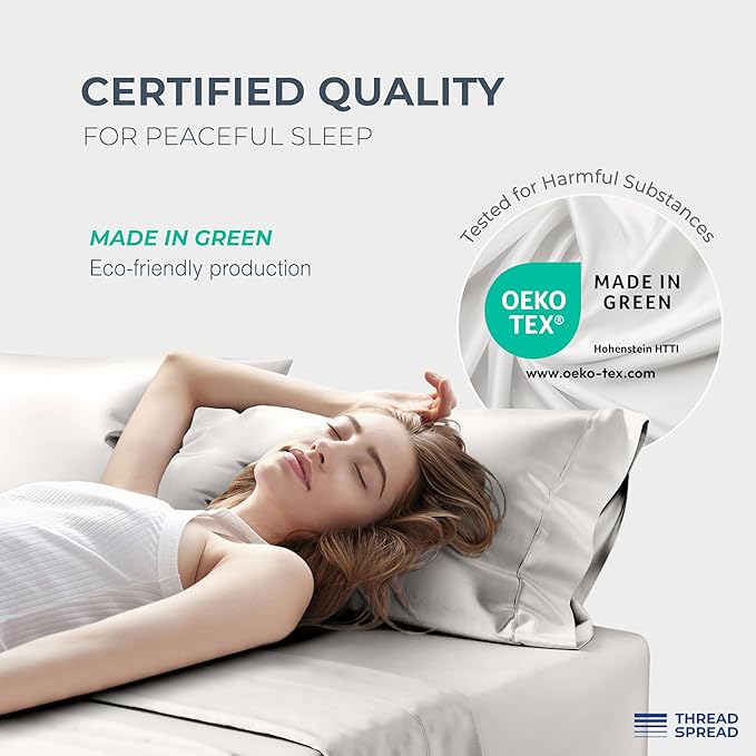 THREAD SPREAD 100% Egyptian Cotton Split King Sheets Sets for Adjustable Bed - Luxury 1500 Thread Count Split Top King Sheets (5 PC, Light Grey), Soft, Cooling, Sateen Weave 17" Deep Pocket Sheet Set