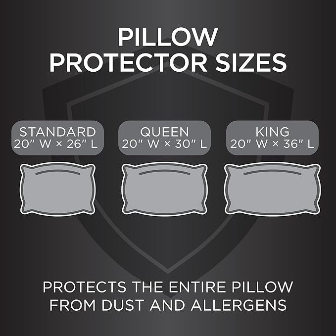 Protect-A-Bed AllerZip Standard 20" x 26" Pillow Protectors (Set of 2), Bed Bug and Dust Mite Proof, Noiseless and Odor-Resistant Pillow Covers, 100% Waterproof, Machine Washable