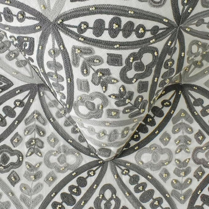 The HomeCentric King/Queen/Twin Gray Designer King 90"x18" Bed Runner with Two Pillow Cover, Moroccan, Pearl, Geometric & Embroidered Bed Scarf on Embroidered Fabric - Meryem
