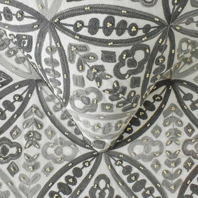 The HomeCentric King/Queen/Twin Gray Designer Twin 53"x18" Bed Runner with Two Pillow Cover, Moroccan, Pearl, Geometric & Embroidered Bed Scarf on Embroidered Fabric - Meryem