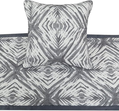 The HomeCentric King/Queen/Twin Grey & White Designer Queen 74"x18" Bed Runner with 2 Pillow Cover, Quilted Bed Scarf on Cotton Fabric - Grey Semblance