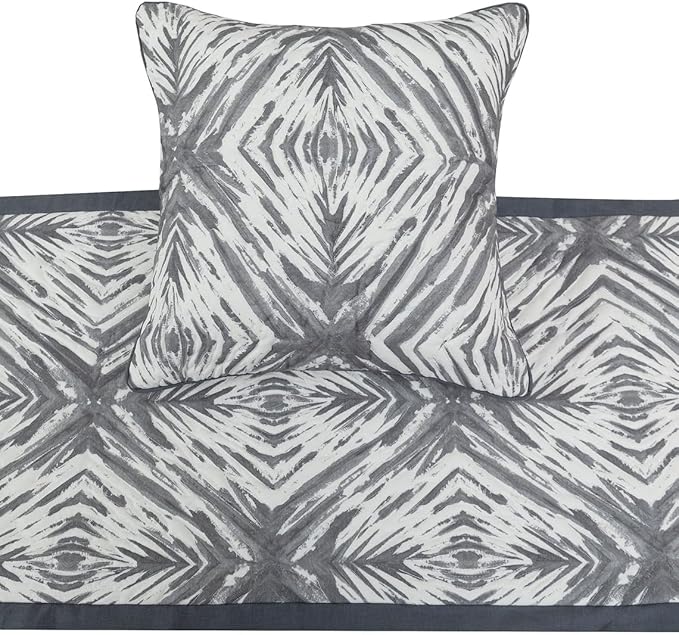 The HomeCentric King/Queen/Twin Grey & White Designer Full 68"x18" Bed Runner with 2 Pillow Cover, Quilted Bed Scarf on Cotton Fabric - Grey Semblance