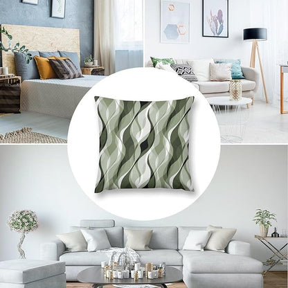 Sage Green Throw Pillow Covers Abstract Ombre Green and Grey Striped Decorations for Bedroom Living Room Farmhouse Sofa Pillows Bed Couch 16x16 Inch