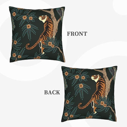 NBFKDO Pillow Cover,Tiger and Peacock (1) Throw Pillow Case Modern Cushion Cover Square Pillowcase Decoration for Sofa Bed Chair Car 18 X 18 Inch