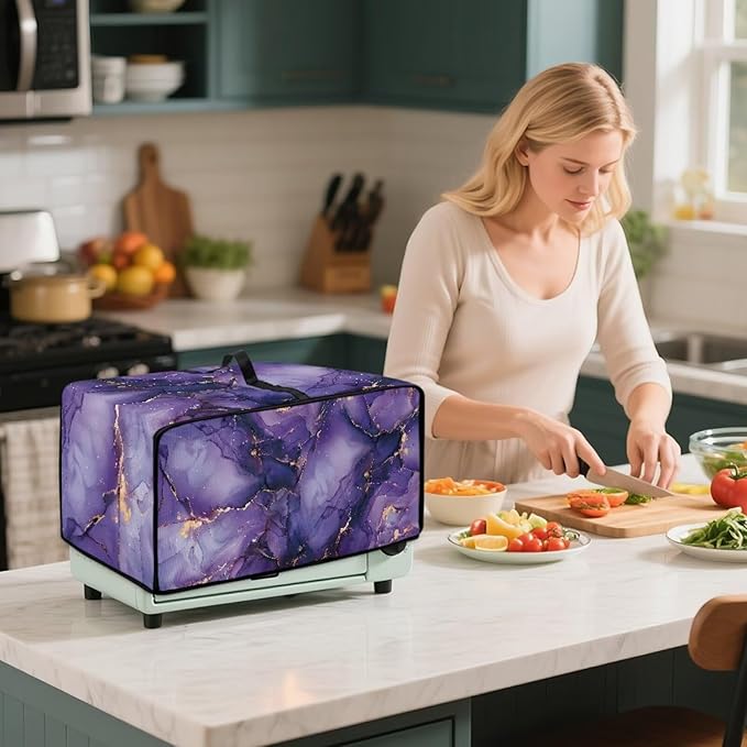 Convection Oven Dust Cover with Pockets, Easy to Clean, Electric Appliance Protector Smart Microwave Oven Cover for Countertop, L, 18.5 x 22.5 x 13 Inches, Violet Gold Marble