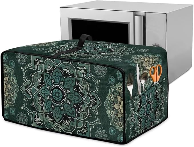 Green Boho Mandala Floral Print Microwave Oven Cover Dust-Proof Microwave Oven Grill Cover Protector Universal Waterproof Kitchen Appliance Protector Dirt and Fingerprint Protection, L