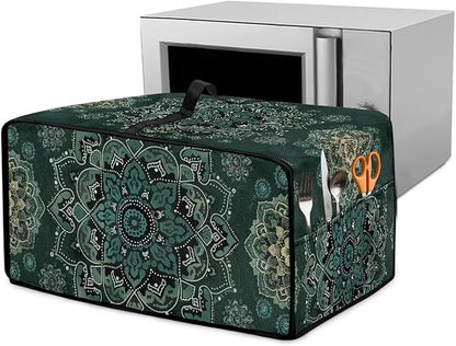 Green Boho Mandala Floral Print Microwave Oven Cover Dust-Proof Microwave Oven Grill Cover Protector Universal Waterproof Kitchen Appliance Protector Dirt and Fingerprint Protection, S
