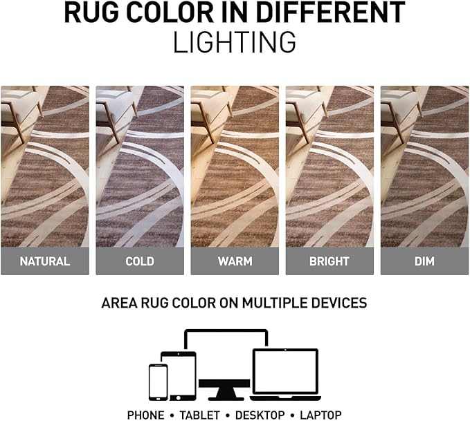 Rugshop Modern Wavy Circles Design Accent Rug, Non-Shedding Carpet for Entryway, Bathroom, or Kitchen, Brown, 2' x 3'