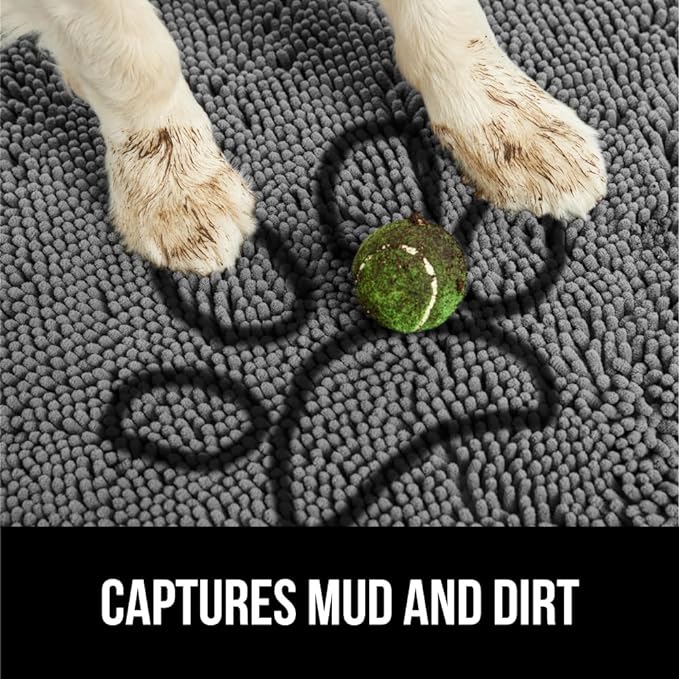 GORILLA GRIP SOAKSTOPPER Dog Door Mat, Machine Washable Rug Absorbent Doormat Captures Moisture Mud Dirt, Quick Dry Soft Chenille Entryway Rugs Indoor Entrance Mats for Dog Paws, 24x17 Paw Gray