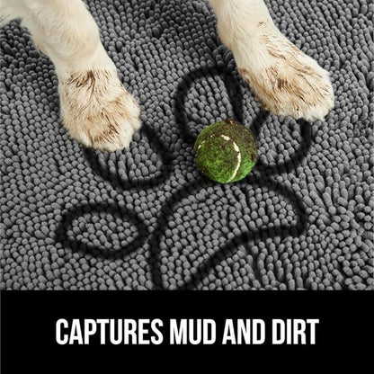 GORILLA GRIP SOAKSTOPPER Dog Door Mat, Machine Washable Rug Absorbent Doormat Captures Moisture Mud Dirt, Quick Dry Soft Chenille Entryway Rugs Indoor Entrance Mats for Dog Paws, 24x17 Paw Gray