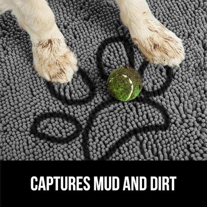 GORILLA GRIP SOAKSTOPPER Dog Door Mat, 35x24 Machine Washable Rug Absorbent Doormat Captures Moisture Mud Dirt, Quick Dry Soft Chenille Entryway Rugs Indoor Entrance Mats for Dog Paws, Paw Gray