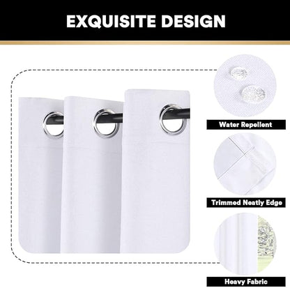 PrinceDeco 100% Blackout Linen Textured Curtains for Bedroom Grommet Room Darkening Curtains & Drapes Luxury Decor for Living Room Solid Thermal Insulated with White Liner,Pearl White，52 x 108 Inch