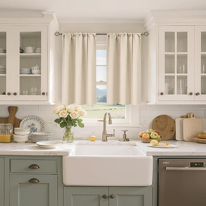 BGment Short Blackout Kitchen Curtains 40 Inches Long - Thermal Insulated Drapes with Rod Pocket Room Darkening for Cafe Bathroom Windows, Champagne, 34 x 40 Inch, 2 Panels