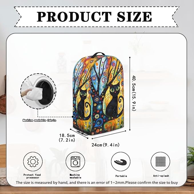 Whimsical Black Cat Tree Blender Dust Cover with Drawstring Stand Mixer or Coffee Maker Cover Anti Fingerprint Polyester Appliance Cover for Home Kitchen Decor Vibrant