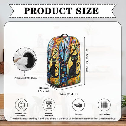 Whimsical Black Cat Tree Blender Dust Cover with Drawstring Stand Mixer or Coffee Maker Cover Anti Fingerprint Polyester Appliance Cover for Home Kitchen Decor Vibrant
