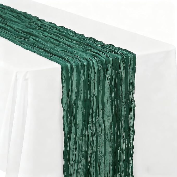 BALCONY & FALCON Emerald Green Cheesecloth Table Runner 10FT 120 Inch Rustic & Boho Farmhouse Gauze Cheese Cloth Runners for Wedding Fall Thanksgiving Christmas Party Baby Shower Birthday Decor