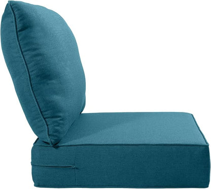 Luxury 22x24/22x25 6-Inch Patio Chair Cushions Set of 3 - Memory Foam Deep Seat Water-Resistant Patio Cushion for Lawn Dining Rocking Swivel Chairs Loveseat Sectional Sofa - Peacock Blue